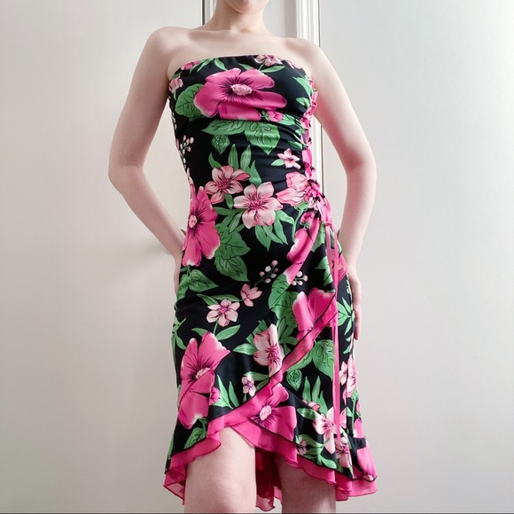 Vintage Y2K 90s Rampage Tropical Floral Strapless Dress - Picture 6 of 7